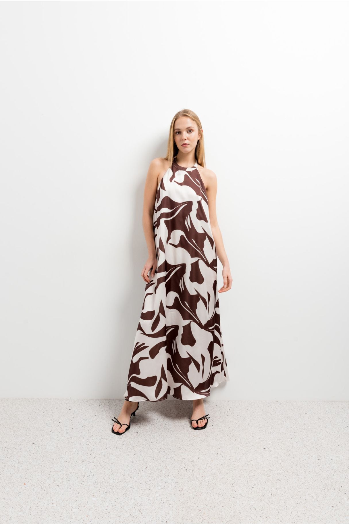 LONG PRINTED HALTER DRESS