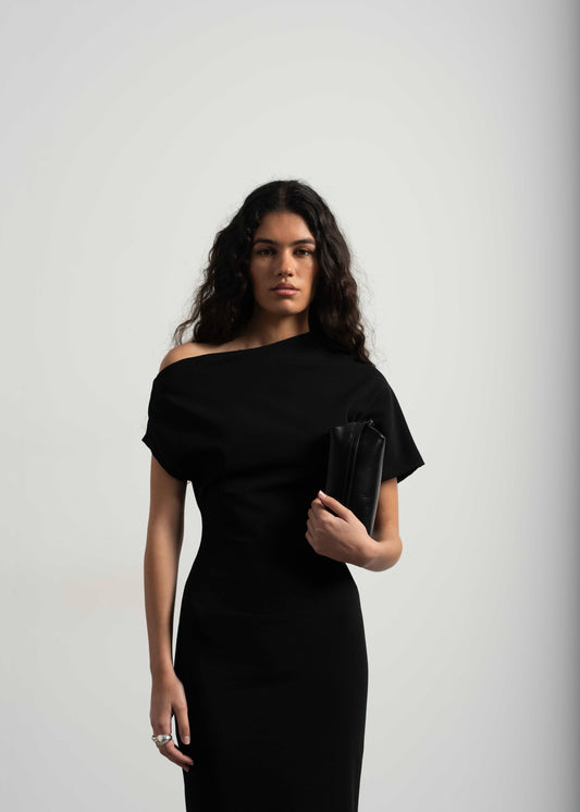 ASYMMETRIC ELEGANCE MIDI DRESS